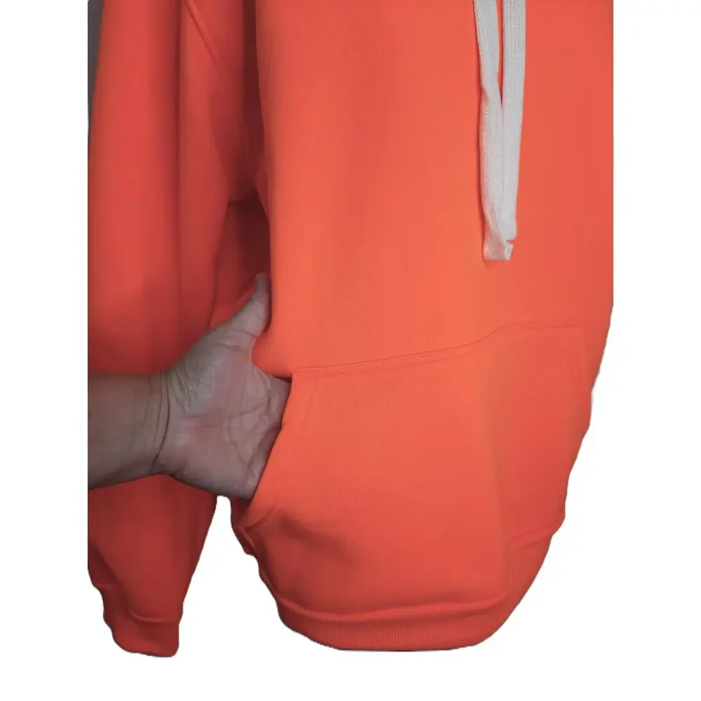 True Rock Men's Fleece Hoodie Orange Hi Vis Front Pouch Pocket Sweatshirt NEW